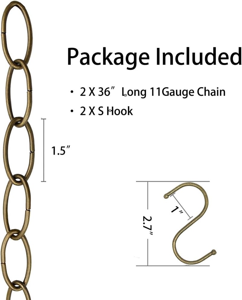 Evsteluo 36 Inch Heavy Duty Antique Brass Steel Chain, Adjustable 11-Gauge Hanging Chain for Lights, Planters & Decor, Supports 35 lbs (2 Packs, Antique Brass) - Image 2